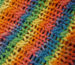 A close-up of a Cabley shawl, showing the cables.